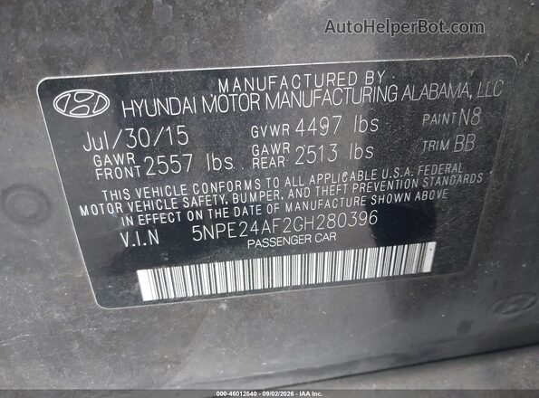 5NPE24AF2GH280396 2016 HYUNDAI SONATA Brown Вид підкапотного простору
