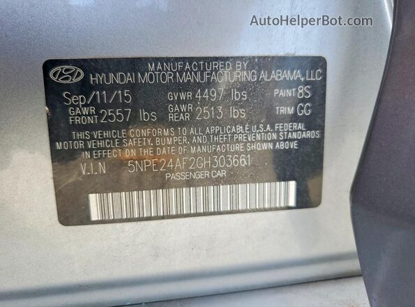 5NPE24AF2GH303661 2016 HYUNDAI SONATA Silver Շարժիչի բաժամունքի տեսք