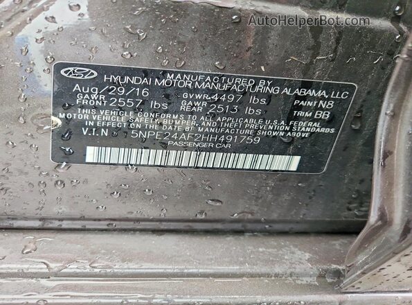 5NPE24AF2HH491759 2017 HYUNDAI SONATA Brown Vista del compartimento del motor