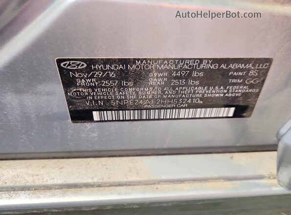 5NPE24AF2HH532410 2017 HYUNDAI SONATA Gray Engine compartment view