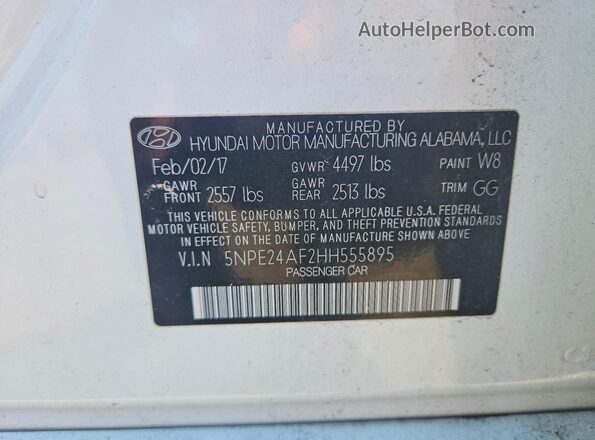 5NPE24AF2HH555895 2017 HYUNDAI SONATA White Вид наклейки з VIN-кодом