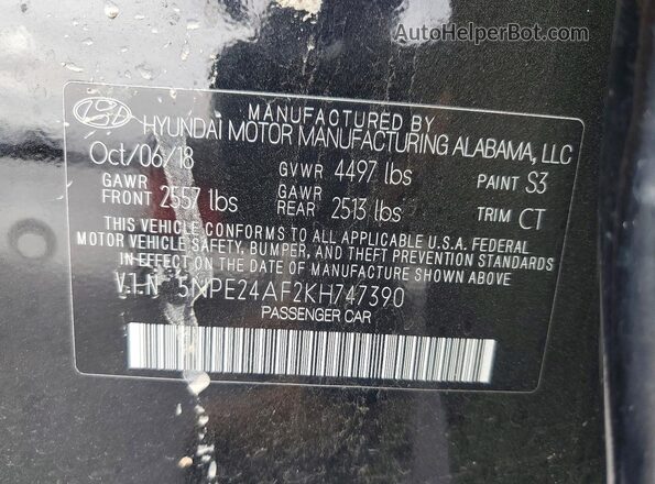 5NPE24AF2KH747390 2019 HYUNDAI SONATA Черный Вид подкапотного пространства
