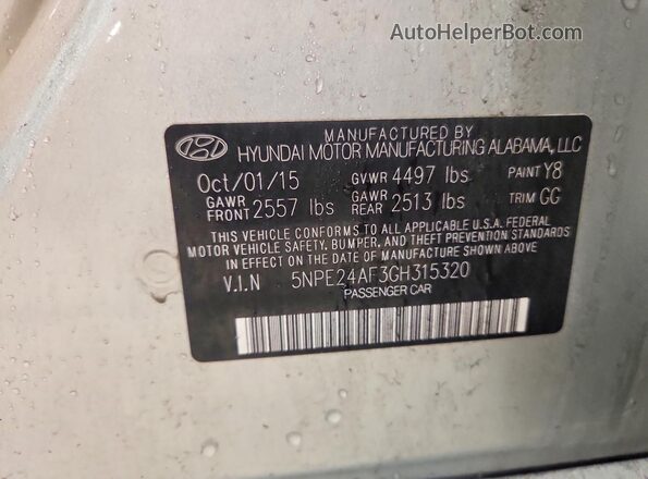 5NPE24AF3GH315320 2016 HYUNDAI SONATA Silver Engine compartment view