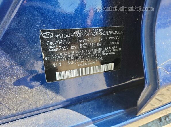 5NPE24AF3GH359320 2016 HYUNDAI SONATA Blue Widok naklejki z numerem VIN