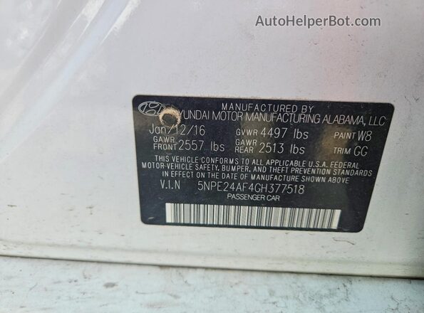 5NPE24AF4GH377518 2016 HYUNDAI SONATA White Widok komory silnika