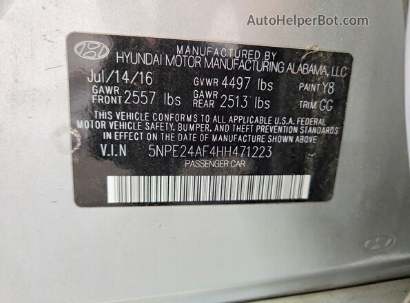 5NPE24AF4HH471223 2017 HYUNDAI SONATA Silver Շարժիչի բաժամունքի տեսք