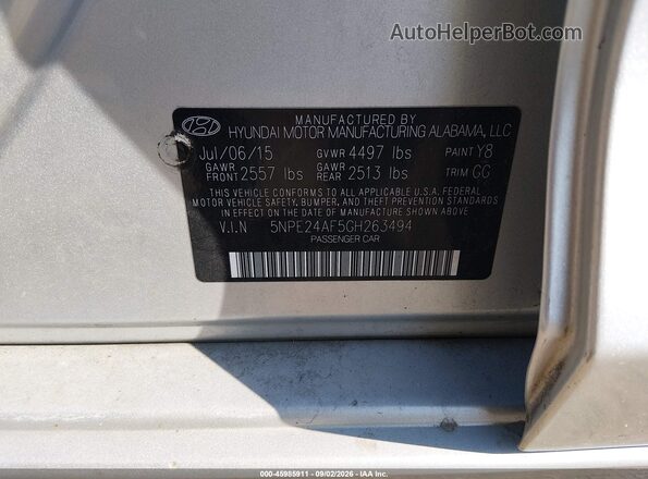 5NPE24AF5GH263494 2016 HYUNDAI SONATA Серебряный Вид подкапотного пространства
