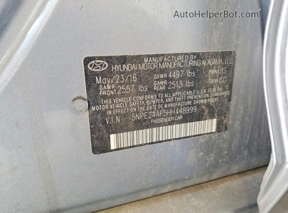 5NPE24AF5HH448999 2017 HYUNDAI SONATA Silver Вид підкапотного простору