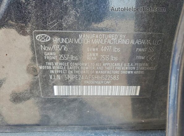 5NPE24AF5HH522583 2017 HYUNDAI SONATA Черный Вид подкапотного пространства