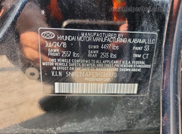 5NPE24AF5JH726970 2018 HYUNDAI SONATA Black VIN կոդի պիտակի տեսք