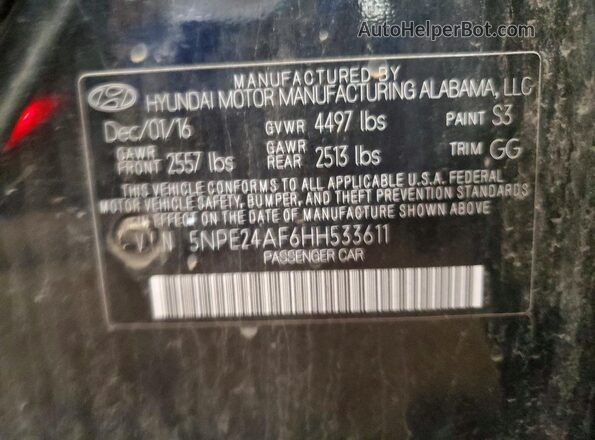 5NPE24AF6HH533611 2017 HYUNDAI SONATA Black Engine compartment view