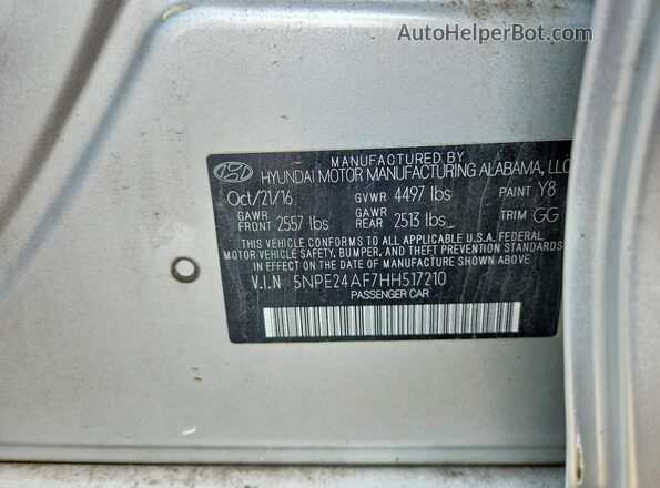 5NPE24AF7HH517210 2017 HYUNDAI SONATA Silver Widok naklejki z numerem VIN