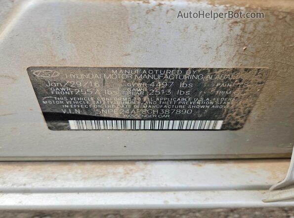 5NPE24AF8GH387890 2016 HYUNDAI SONATA Silver ძრავის განყოფილების ხედი