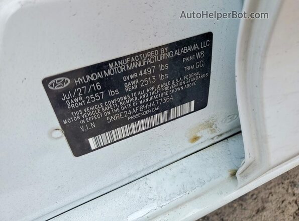 5NPE24AF8HH477364 2017 HYUNDAI SONATA White ძრავის განყოფილების ხედი