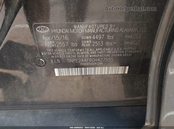 5NPE24AF9GH427555 2016 HYUNDAI SONATA Black ძრავის განყოფილების ხედი