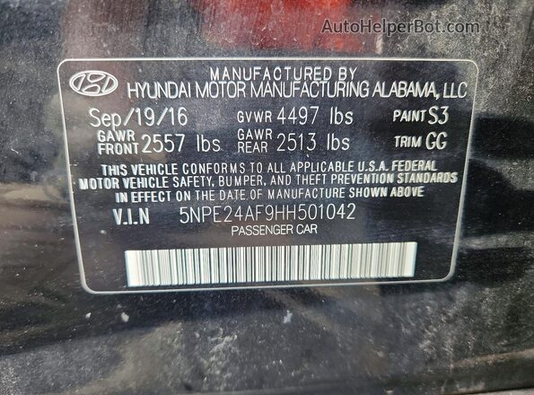 5NPE24AF9HH501042 2017 HYUNDAI SONATA Black Вид підкапотного простору