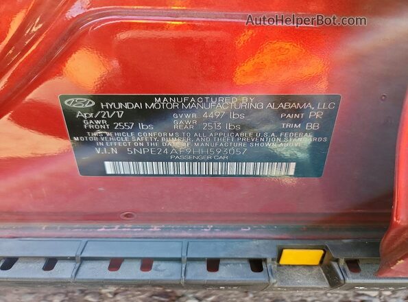 5NPE24AF9HH593057 2017 HYUNDAI SONATA Красный Вид наклейки с VIN-кодом