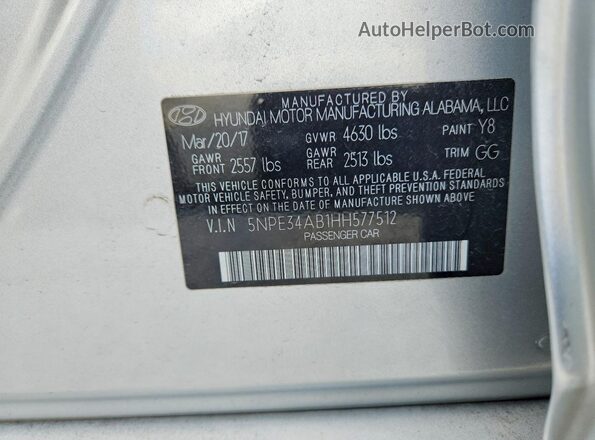 5NPE34AB1HH577512 2017 HYUNDAI SONATA Silver Widok komory silnika