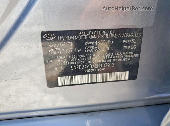 5NPE34AB3GH407912 2016 HYUNDAI SONATA Gray Vista del compartimento del motor