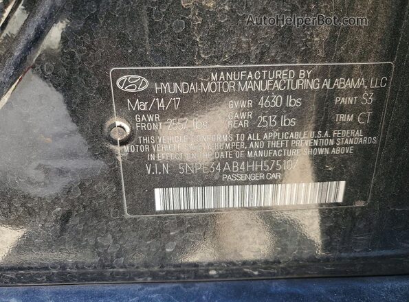 5NPE34AB4HH575107 2017 HYUNDAI SONATA Black Widok naklejki z numerem VIN