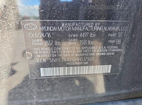 5NPE34AF0HH517501 2017 HYUNDAI SONATA Black VIN sticker view