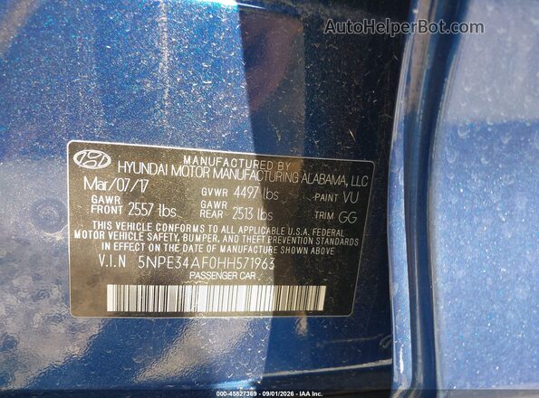 5NPE34AF0HH571963 2017 HYUNDAI SONATA Dark Blue Շարժիչի բաժամունքի տեսք