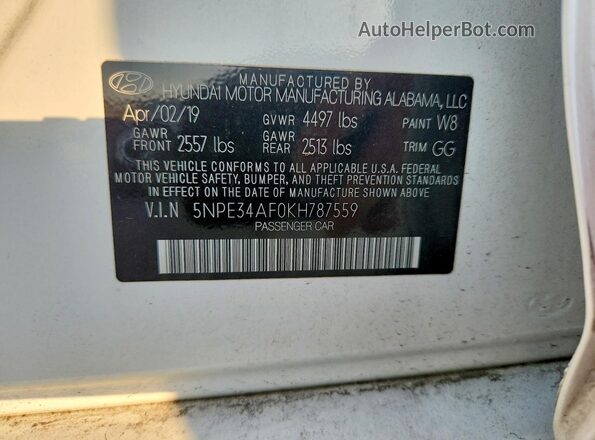 5NPE34AF0KH787559 2019 HYUNDAI SONATA White Vista del compartimento del motor