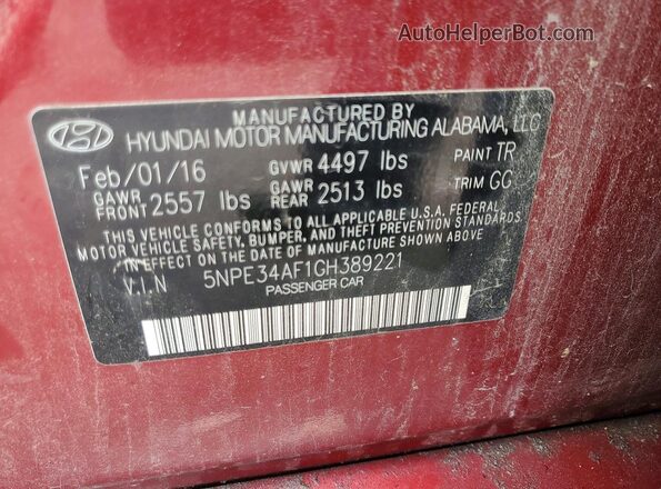 5NPE34AF1GH389221 2016 HYUNDAI SONATA Burgundy Вид підкапотного простору