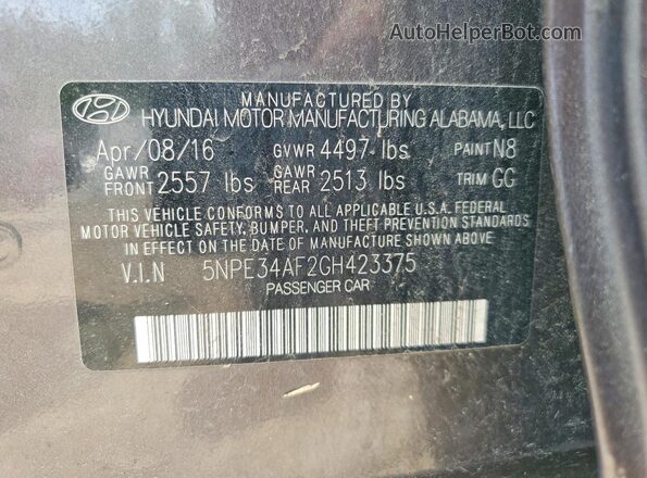 5NPE34AF2GH423375 2016 HYUNDAI SONATA Brown Widok komory silnika