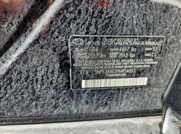 5NPE34AF2HH454093 2017 HYUNDAI SONATA Black Vista de la etiqueta del VIN