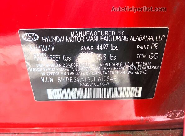 5NPE34AF2JH619548 2018 HYUNDAI SONATA Red Widok komory silnika