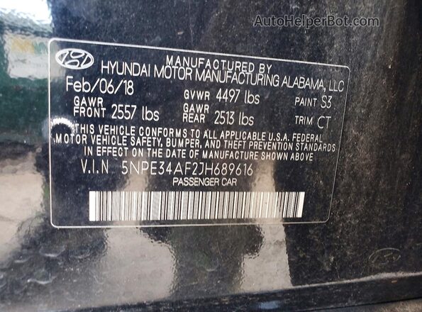 5NPE34AF2JH689616 2018 HYUNDAI SONATA Black Widok komory silnika