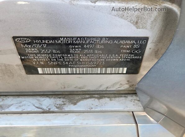 5NPE34AF3HH569723 2017 HYUNDAI SONATA Silver Вид підкапотного простору