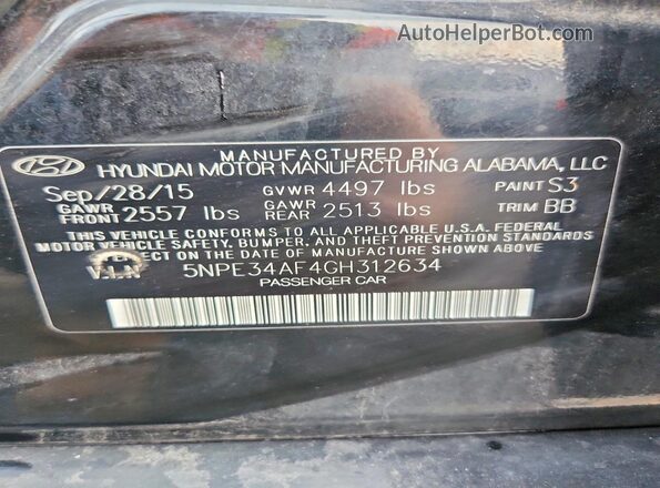 5NPE34AF4GH312634 2016 HYUNDAI SONATA Black VIN sticker view
