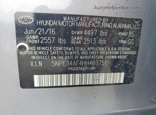 5NPE34AF4HH463751 2017 HYUNDAI SONATA Silver Вид підкапотного простору