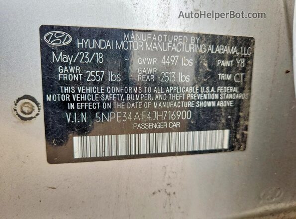 5NPE34AF4JH716900 2018 HYUNDAI SONATA Silver Vista del compartimento del motor