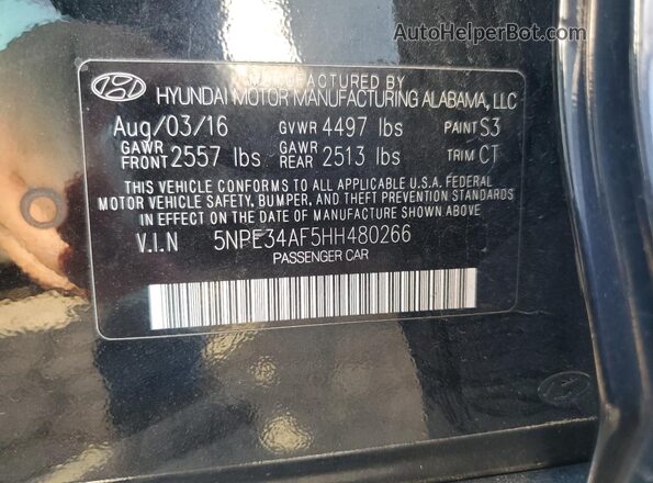 5NPE34AF5HH480266 2017 HYUNDAI SONATA Черный Вид подкапотного пространства