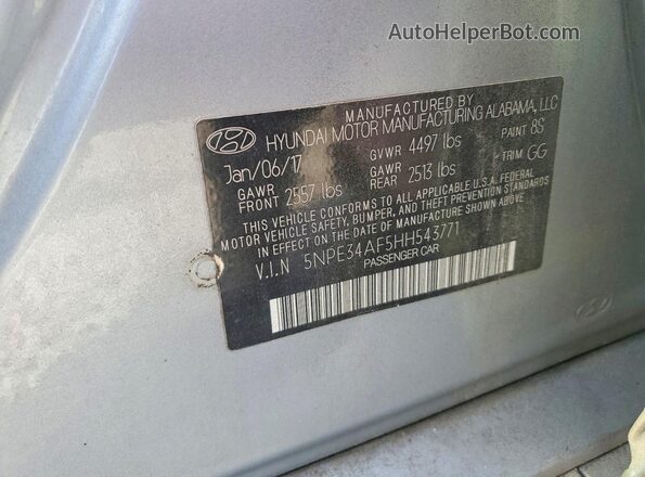 5NPE34AF5HH543771 2017 HYUNDAI SONATA Silver Widok komory silnika