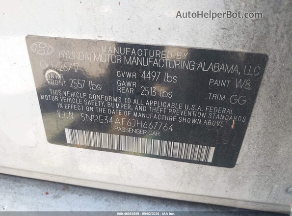 5NPE34AF6JH667764 2018 HYUNDAI SONATA White Vista del compartimento del motor
