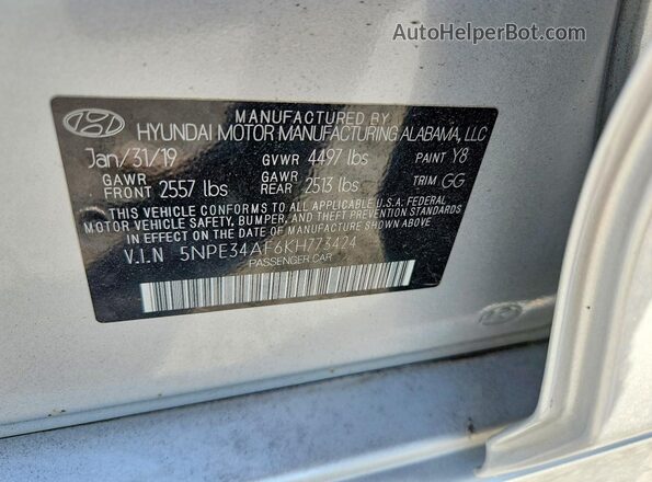 5NPE34AF6KH773424 2019 HYUNDAI SONATA Silver ძრავის განყოფილების ხედი