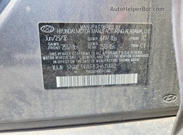 5NPE34AF8JH621482 2018 HYUNDAI SONATA Charcoal Vista del compartimento del motor