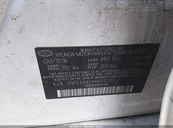 5NPE34AF9HH512913 2017 HYUNDAI SONATA White Շարժիչի բաժամունքի տեսք