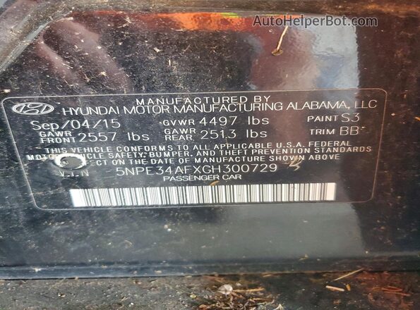 5NPE34AFXGH300729 2016 HYUNDAI SONATA Черный Вид подкапотного пространства