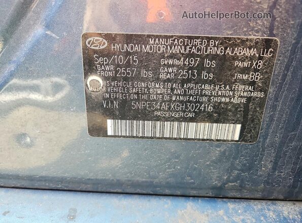 5NPE34AFXGH302416 2016 HYUNDAI SONATA Blue Շարժիչի բաժամունքի տեսք