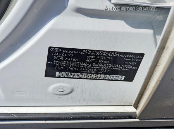 5NPEF4JA0LH033039 2020 HYUNDAI SONATA White Vista del compartimento del motor