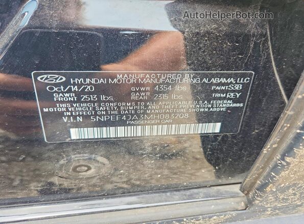 5NPEF4JA3MH083208 2021 HYUNDAI SONATA Black ძრავის განყოფილების ხედი