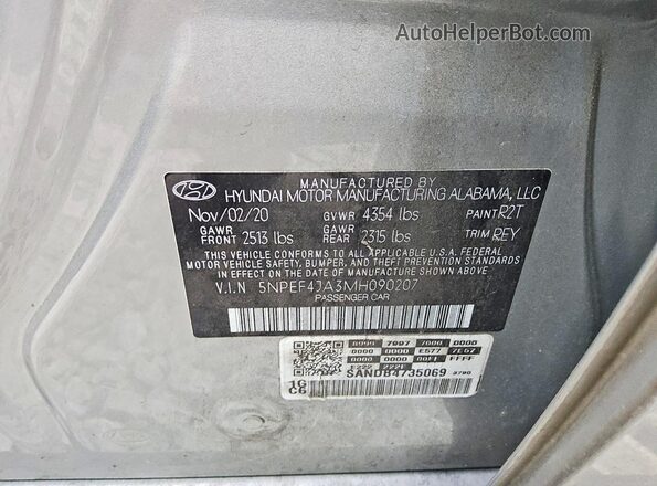 5NPEF4JA3MH090207 2021 HYUNDAI SONATA Серебряный Вид подкапотного пространства