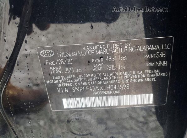5NPEF4JAXLH043593 2020 HYUNDAI SONATA Black Vista del compartimento del motor