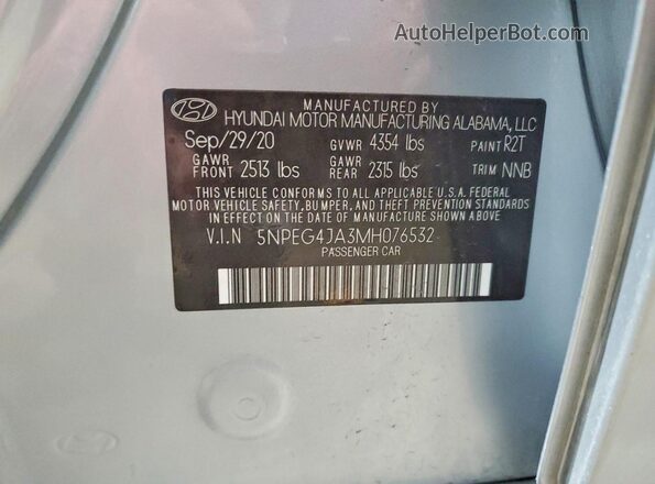 5NPEG4JA3MH076532 2021 HYUNDAI SONATA Silver VIN կոդի պիտակի տեսք