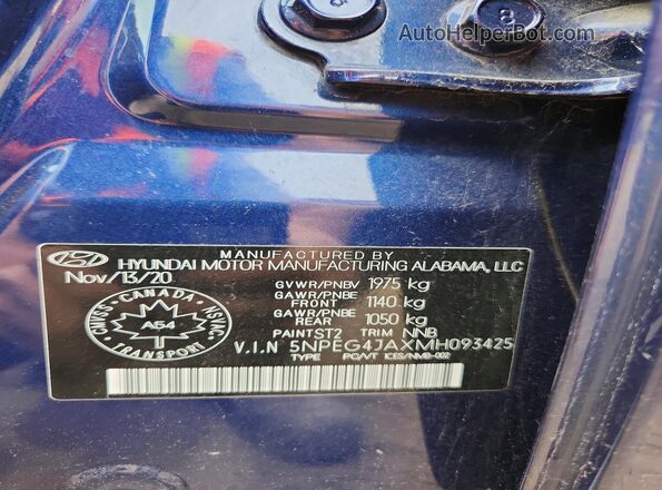 5NPEG4JAXMH093425 2021 HYUNDAI SONATA Синий Вид наклейки с VIN-кодом